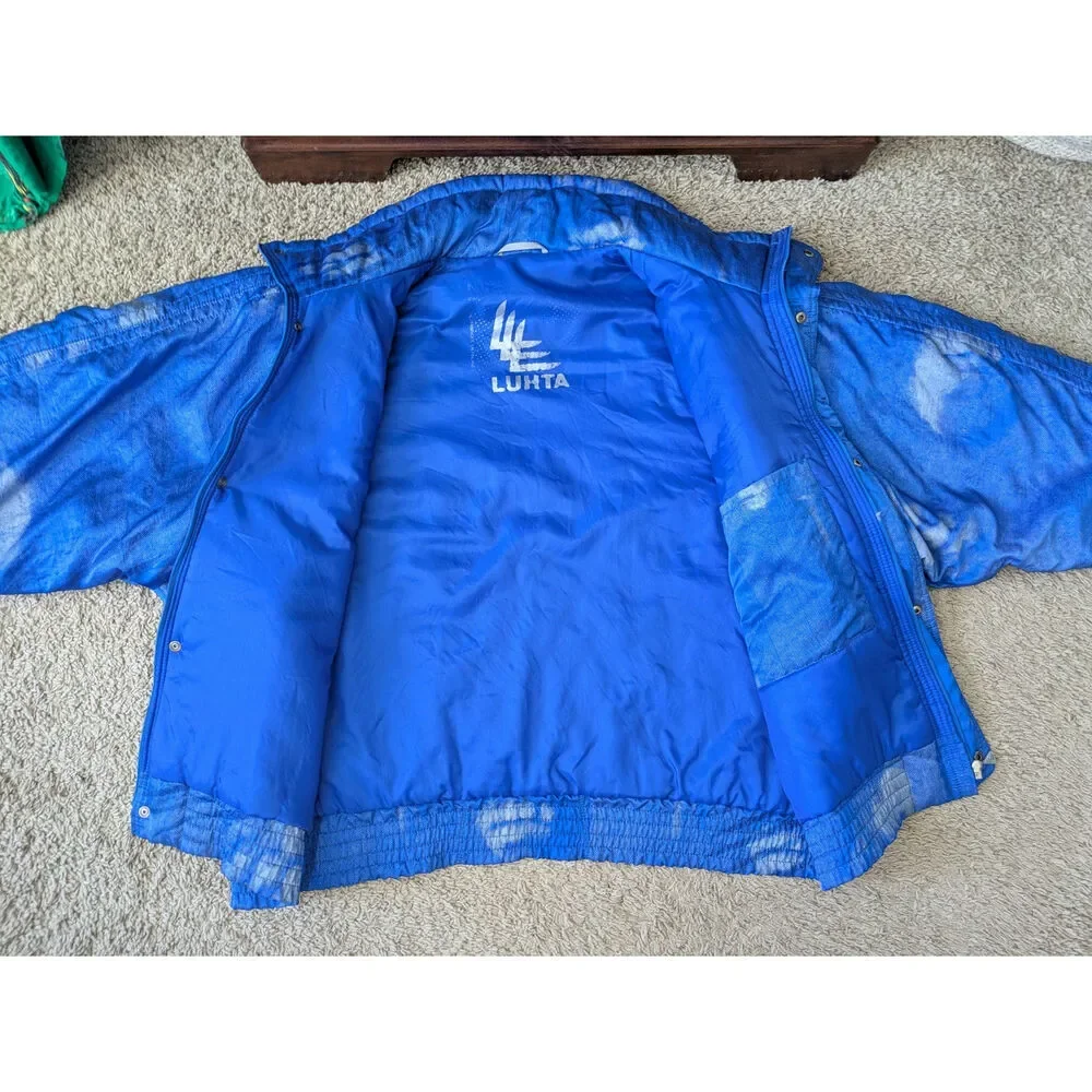 VTG LUHTA Ski Jacket Mens US40 Blue Bear Paw Print Streetwear Retro Snowboarding